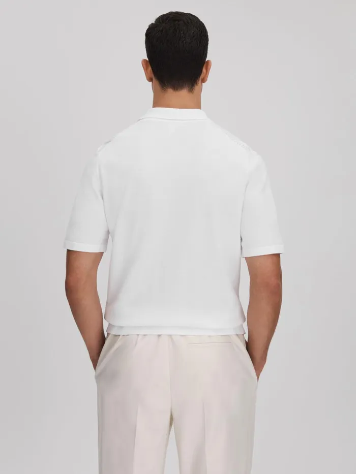 Men Reiss Knitwear Fortune Cable Knit Cuban Collar Shirt White