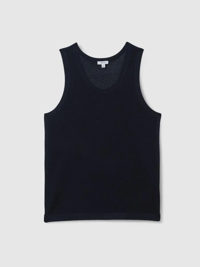 Men Reiss Knitwear Velo OpenStitch Cotton Vest Navy