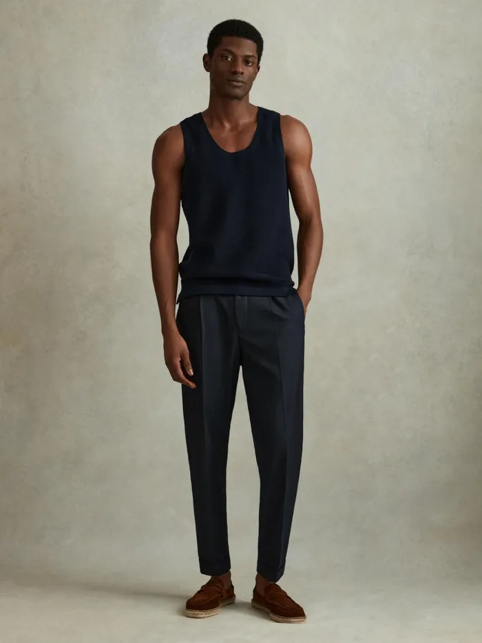 Men Reiss Knitwear Velo OpenStitch Cotton Vest Navy