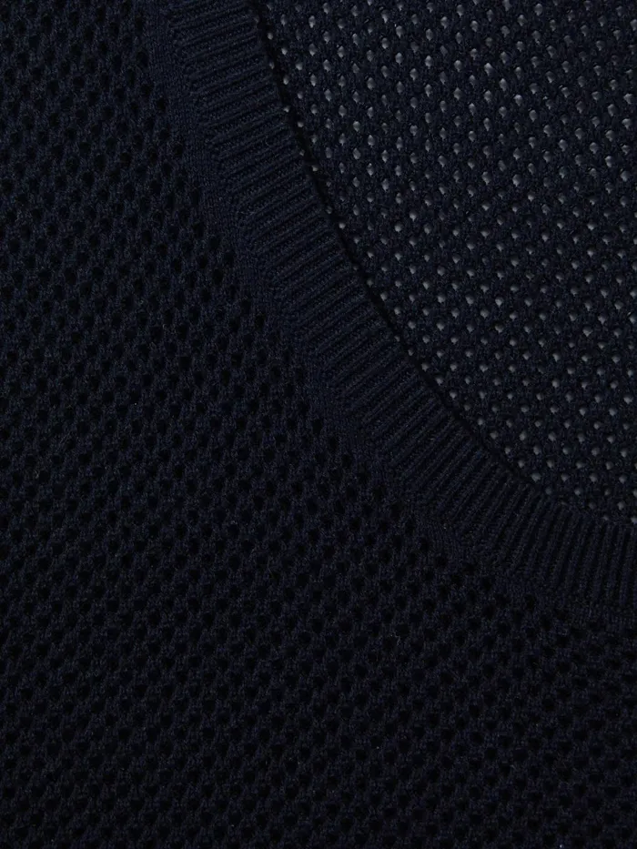 Men Reiss Knitwear Velo OpenStitch Cotton Vest Navy