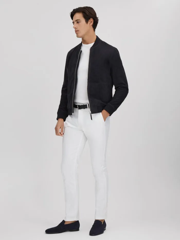 Men Reiss Outerwear and Coats Dilan Suede ZipThrough Bomber Jacket Navy