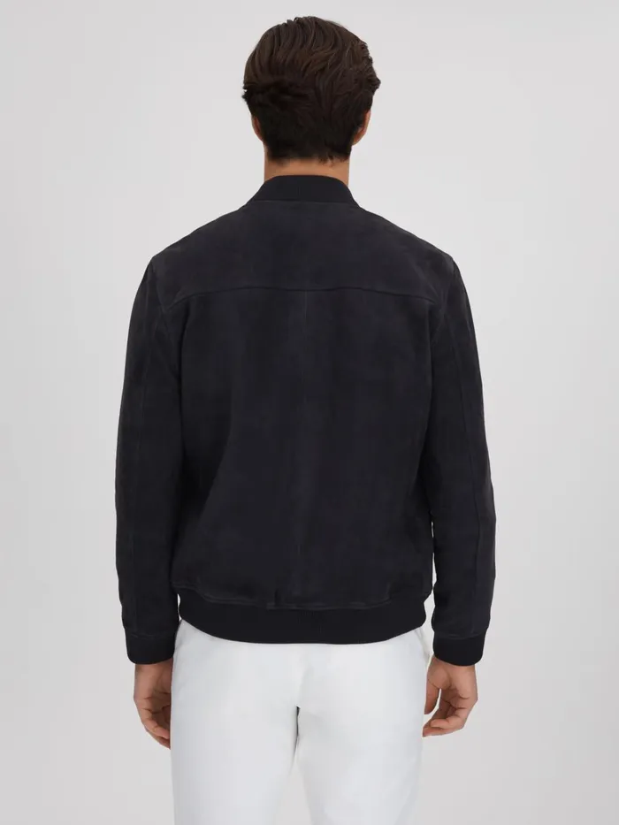 Men Reiss Outerwear and Coats Dilan Suede ZipThrough Bomber Jacket Navy