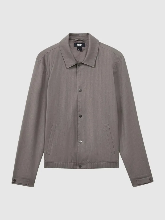 Men Reiss Outerwear and Coats Herringbone PressStud Bomber Jacket Sea Fossil