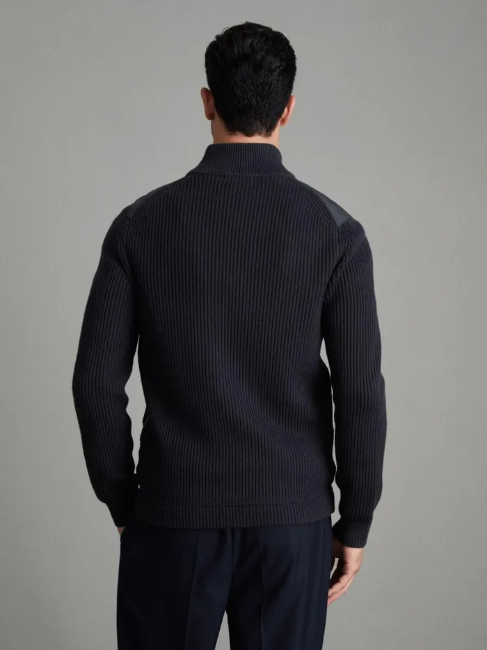 Men Reiss Outerwear and Coats Trainer Hybrid Quilt And Knit ZipThrough Jacket Navy