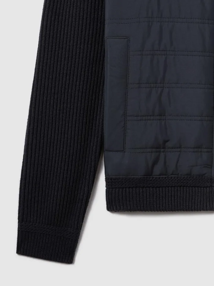 Men Reiss Outerwear and Coats Trainer Hybrid Quilt And Knit ZipThrough Jacket Navy