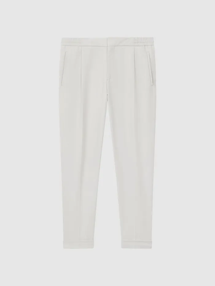 Men Reiss Pants Brighton Relaxed Drawstring Trousers With TurnUps Ecru