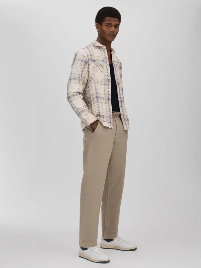 Men Reiss Pants London Cotton Drawstring Trousers Light Khaki