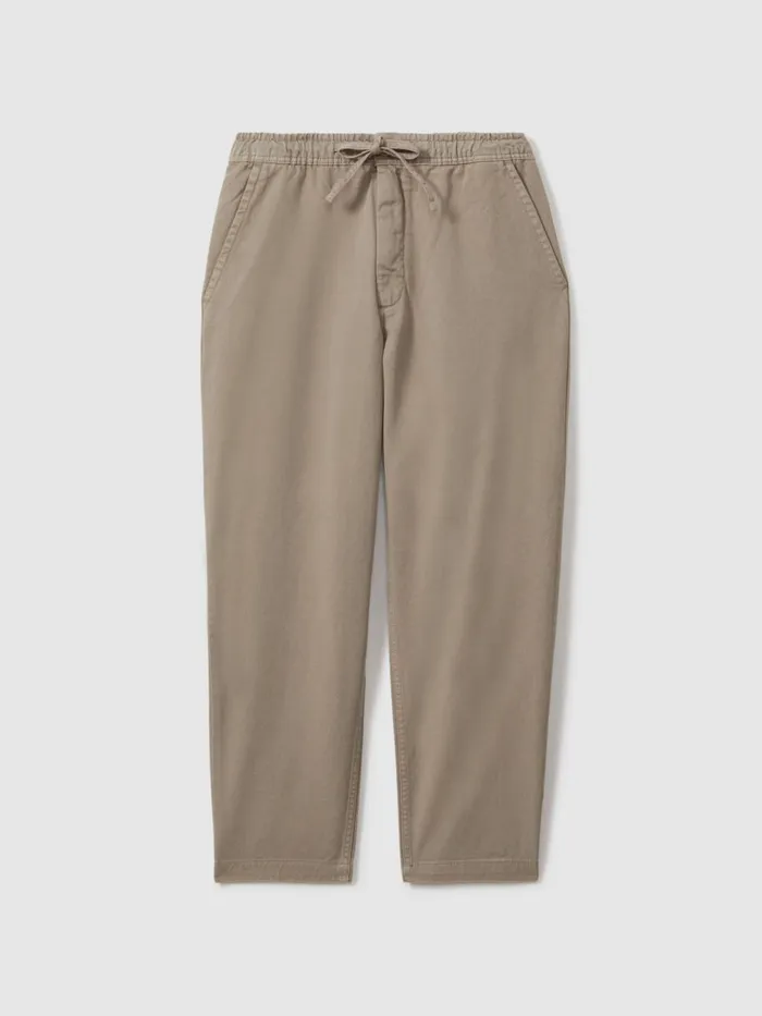 Men Reiss Pants London Cotton Drawstring Trousers Light Khaki