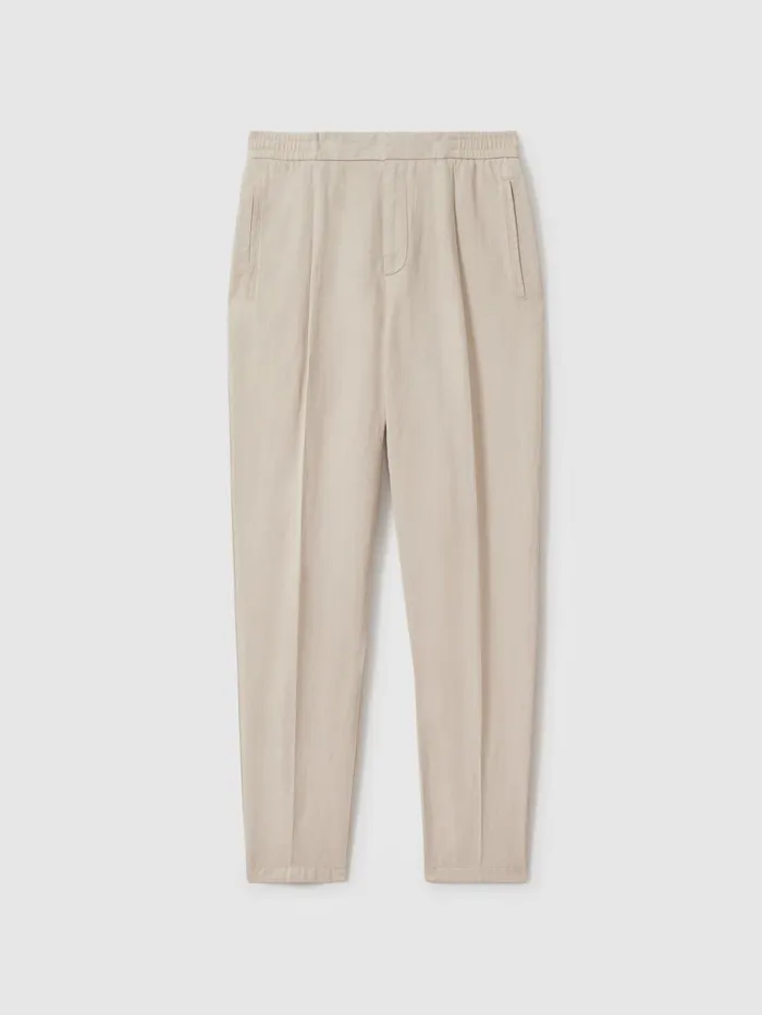 Men Reiss Pants Pact Relaxed Cotton Blend Elasticated Waist Trousers Stone