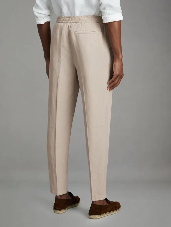 Men Reiss Pants Pact Relaxed Cotton Blend Elasticated Waist Trousers Stone