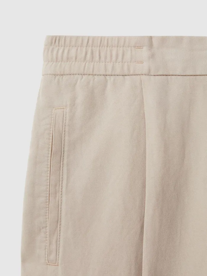 Men Reiss Pants Pact Relaxed Cotton Blend Elasticated Waist Trousers Stone