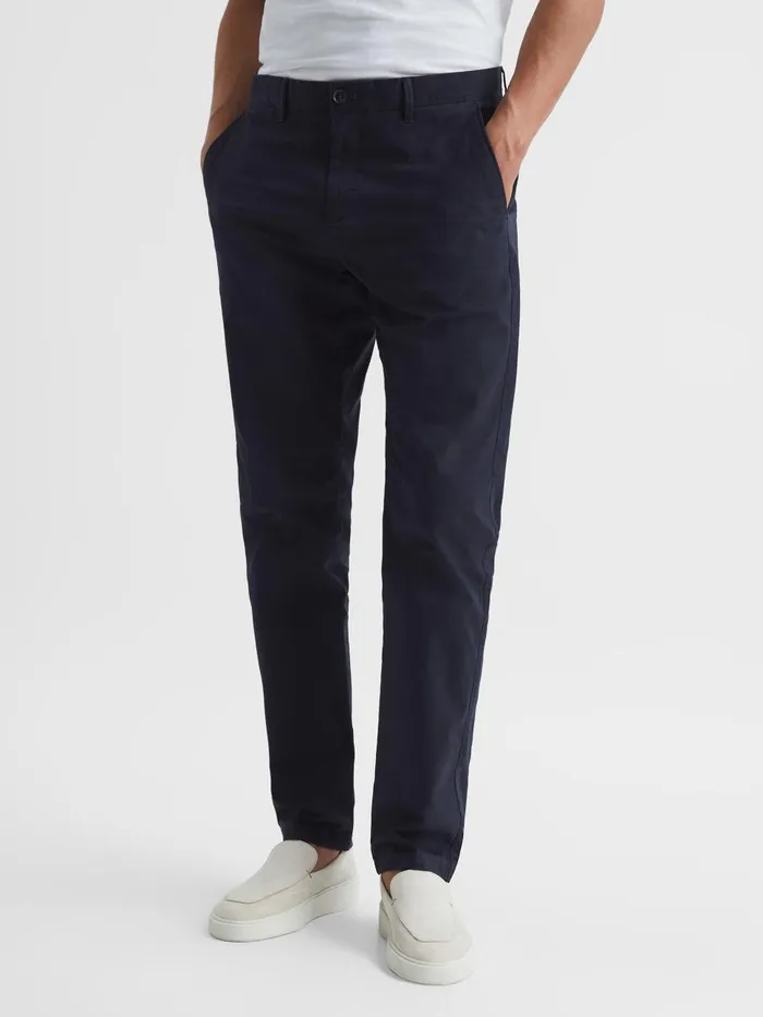 Men Reiss Pants Pitch Slim Fit Washed Chinos Navy