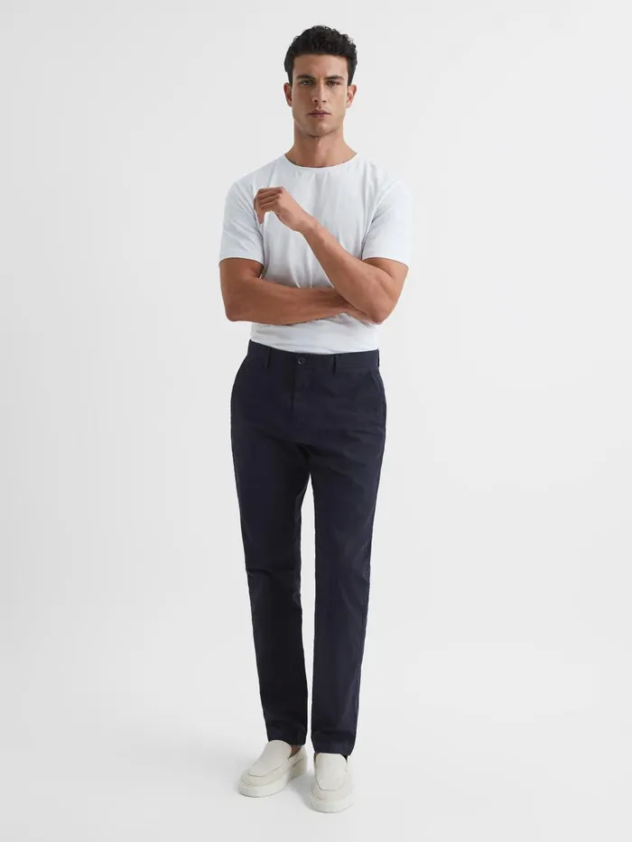 Men Reiss Pants Pitch Slim Fit Washed Chinos Navy