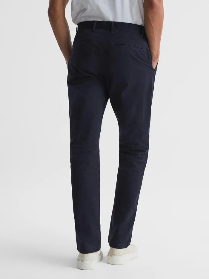 Men Reiss Pants Pitch Slim Fit Washed Chinos Navy