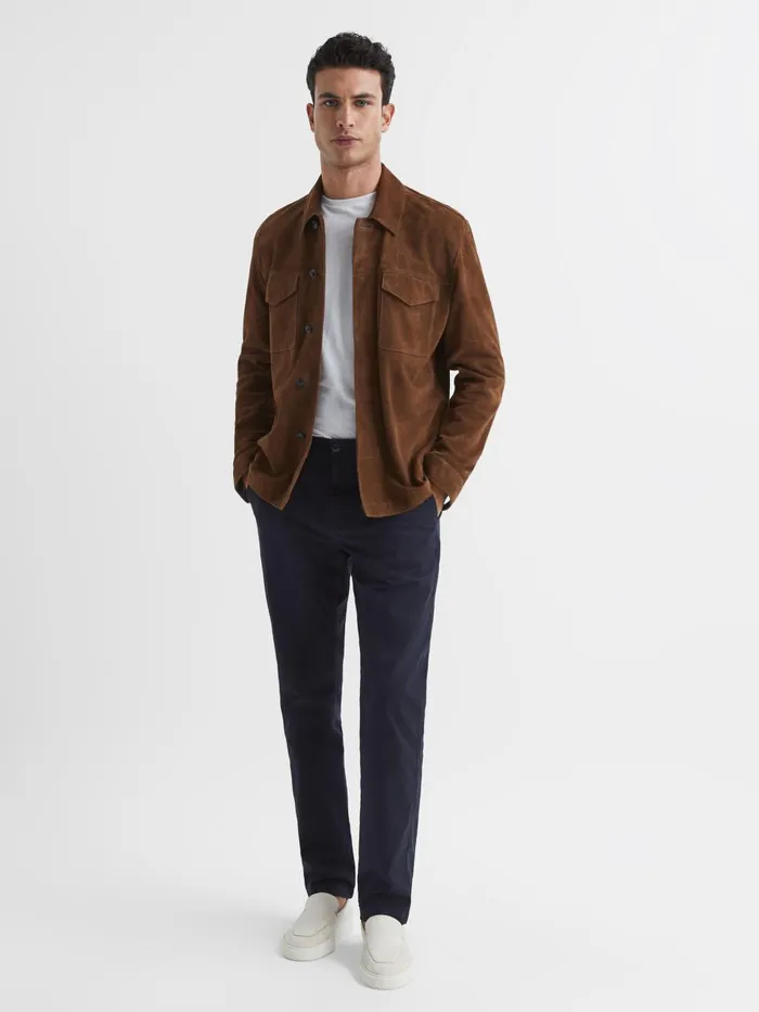Men Reiss Pants Pitch Slim Fit Washed Chinos Navy