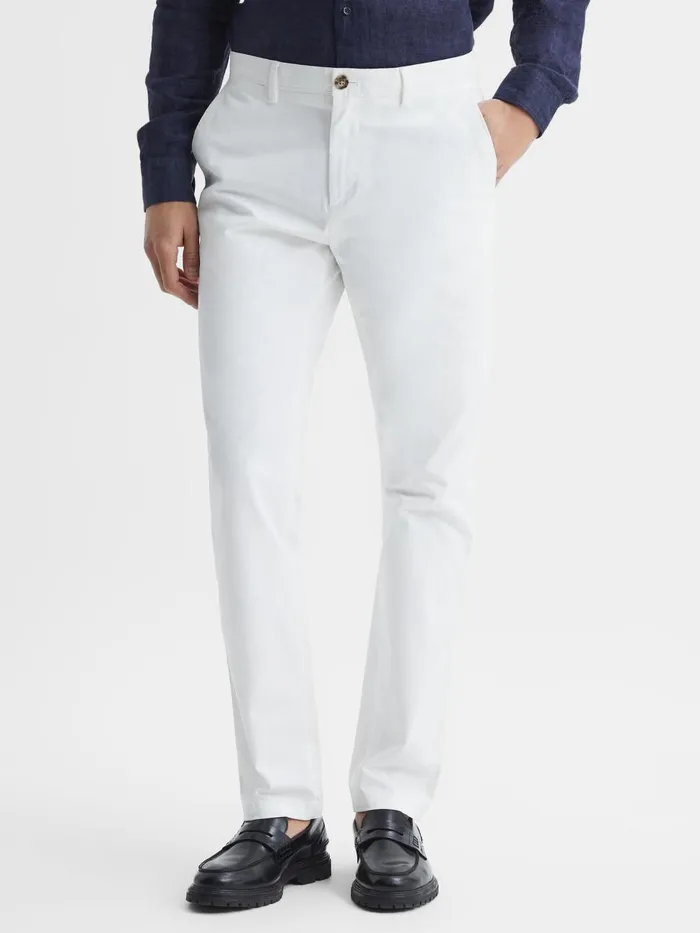 Men Reiss Pants Pitch Slim Fit Washed Cotton Blend Chinos White
