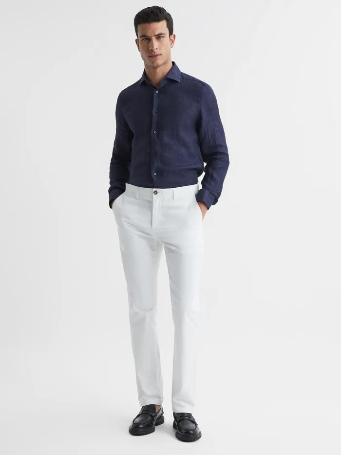 Men Reiss Pants Pitch Slim Fit Washed Cotton Blend Chinos White