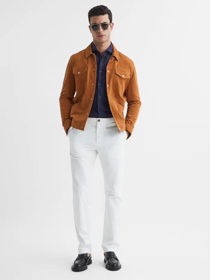 Men Reiss Pants Pitch Slim Fit Washed Cotton Blend Chinos White