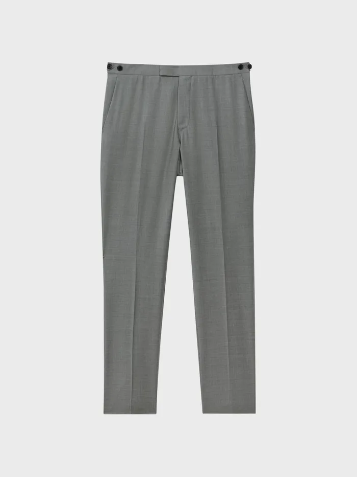 Men Reiss Pants Wool Cashmere Blend Slim Fit Trousers Grey Melange