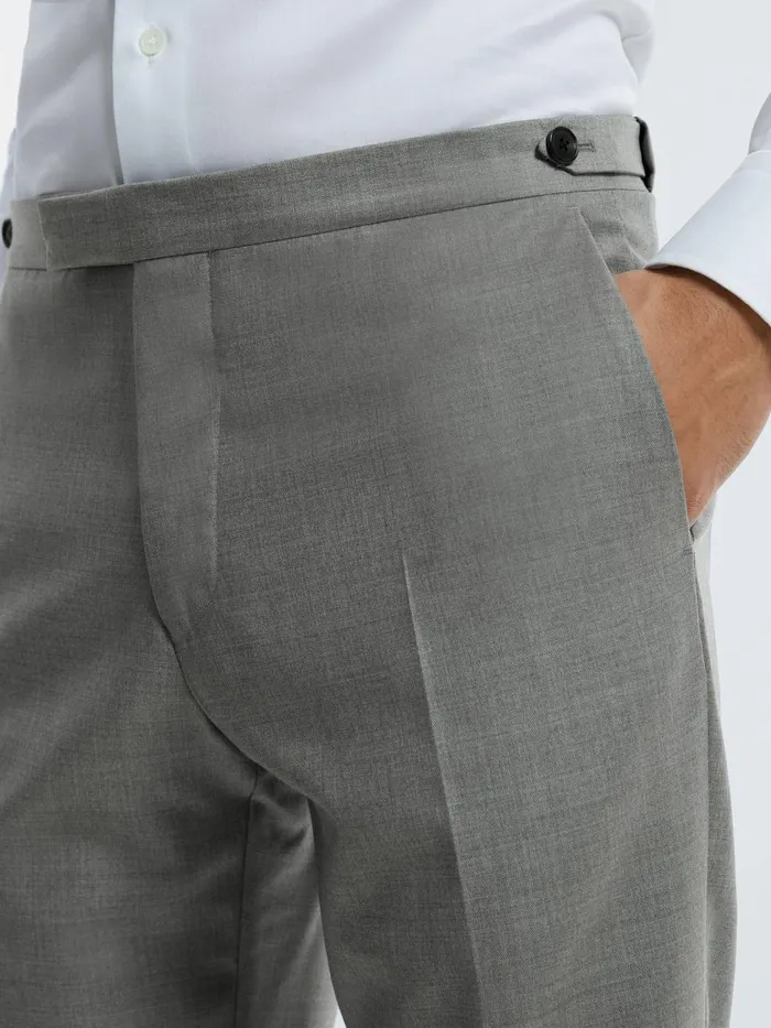 Men Reiss Pants Wool Cashmere Blend Slim Fit Trousers Grey Melange