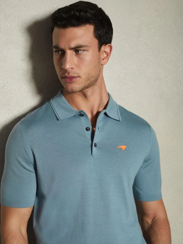 Men Reiss Polo Shirts F1 Merino Wool Polo Shirt Soft Blue