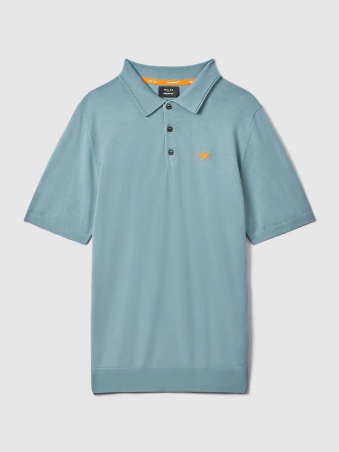 Men Reiss Polo Shirts F1 Merino Wool Polo Shirt Soft Blue