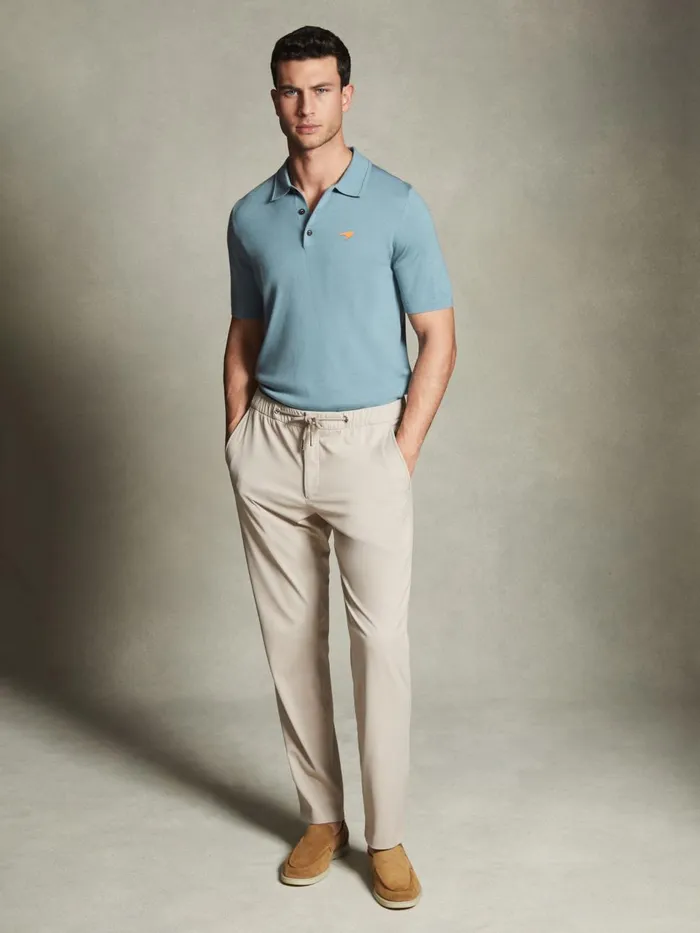 Men Reiss Polo Shirts F1 Merino Wool Polo Shirt Soft Blue