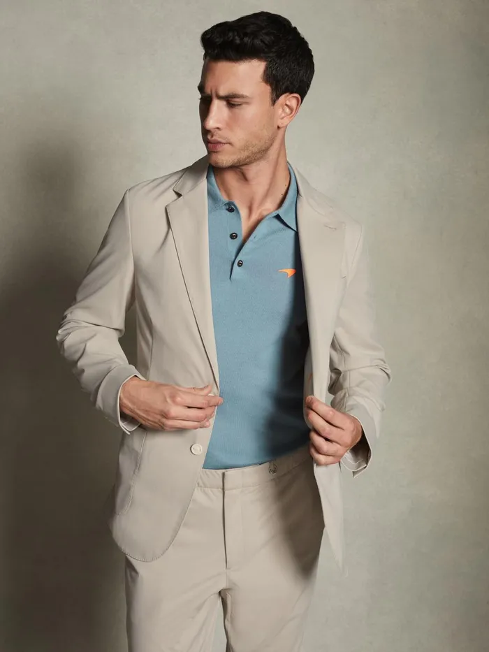 Men Reiss Polo Shirts F1 Merino Wool Polo Shirt Soft Blue