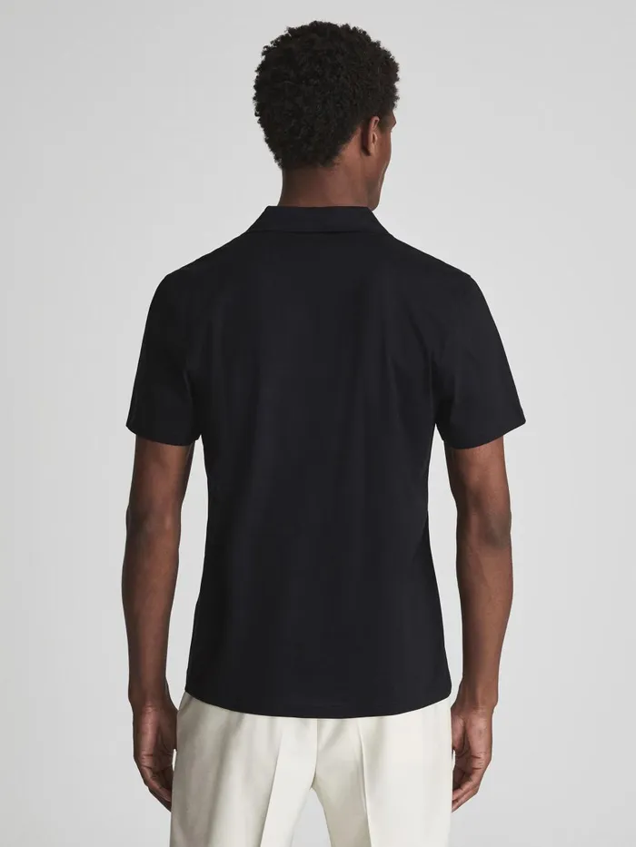 Men Reiss Polo Shirts Jaxx Mercerised Open Collar Polo TShirt Navy