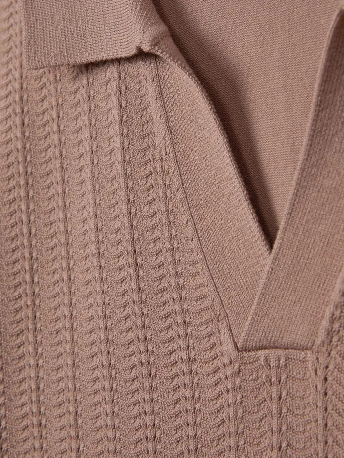 Men Reiss Polo Shirts Mickey Textured Modal Blend Open Collar Shirt Dusty Pink