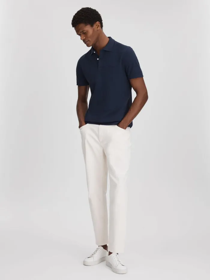 Men Reiss Polo Shirts Peters Slim Fit Garment Dyed Embroidered Polo Shirt Airforce Blue