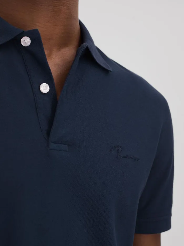 Men Reiss Polo Shirts Peters Slim Fit Garment Dyed Embroidered Polo Shirt Airforce Blue