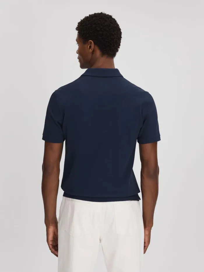 Men Reiss Polo Shirts Peters Slim Fit Garment Dyed Embroidered Polo Shirt Airforce Blue