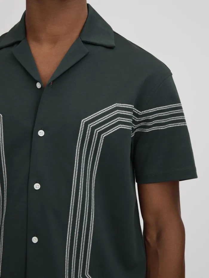 Men Reiss Shirts Arlington Mercerised Cotton Embroidered Shirt Emerald
