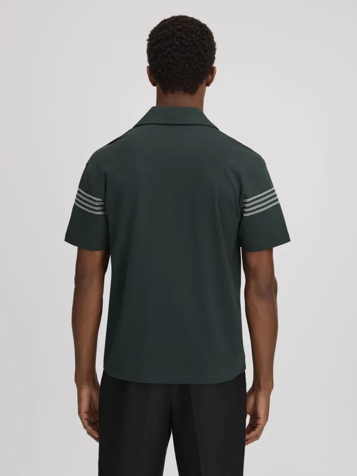 Men Reiss Shirts Arlington Mercerised Cotton Embroidered Shirt Emerald