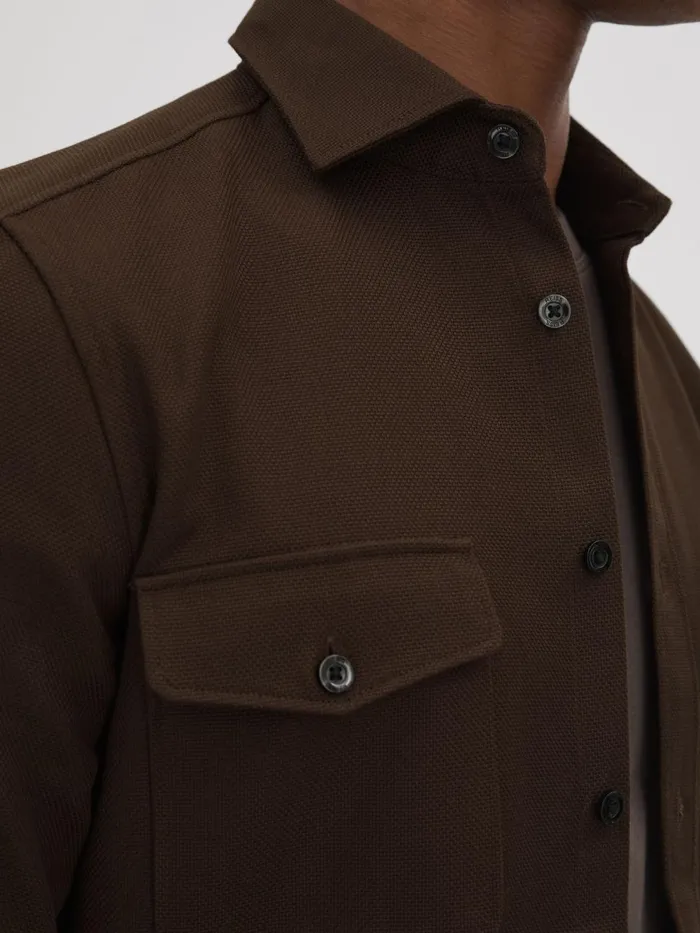 Men Reiss Shirts Arlo Cotton Canvas Overshirt Chocolate