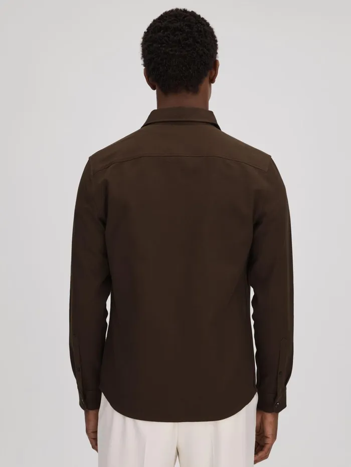 Men Reiss Shirts Arlo Cotton Canvas Overshirt Chocolate
