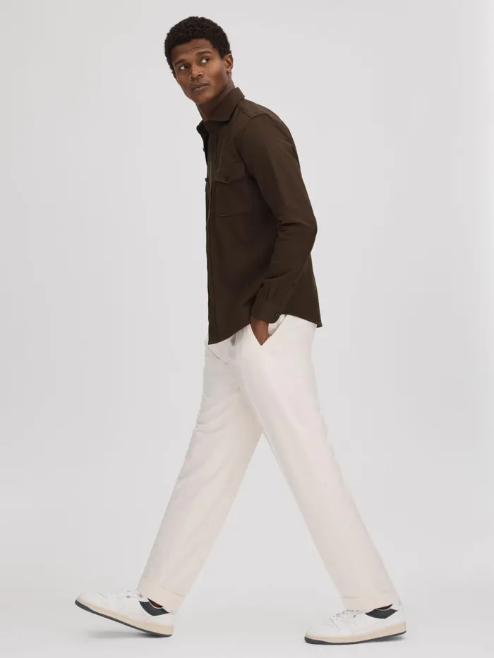 Men Reiss Shirts Arlo Cotton Canvas Overshirt Chocolate