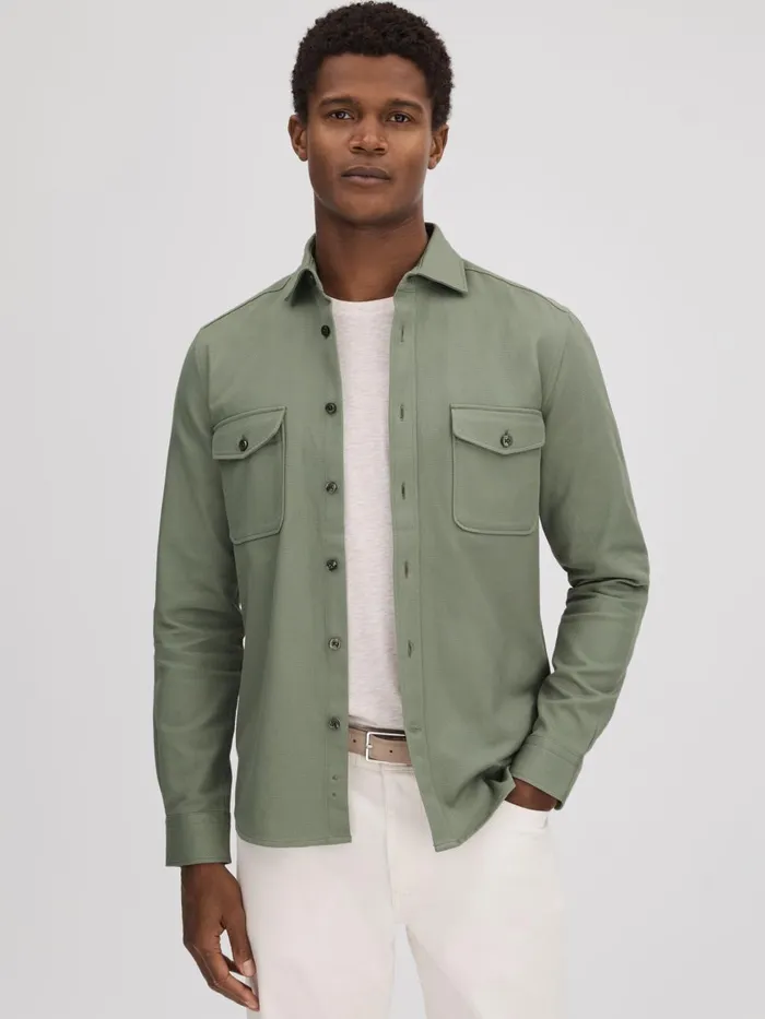 Men Reiss Shirts Arlo Cotton Canvas Overshirt Pistachio