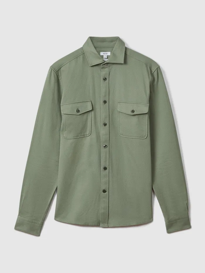 Men Reiss Shirts Arlo Cotton Canvas Overshirt Pistachio