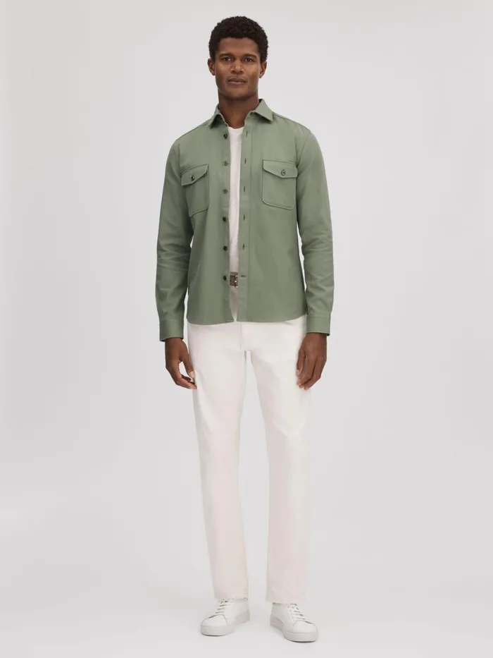 Men Reiss Shirts Arlo Cotton Canvas Overshirt Pistachio