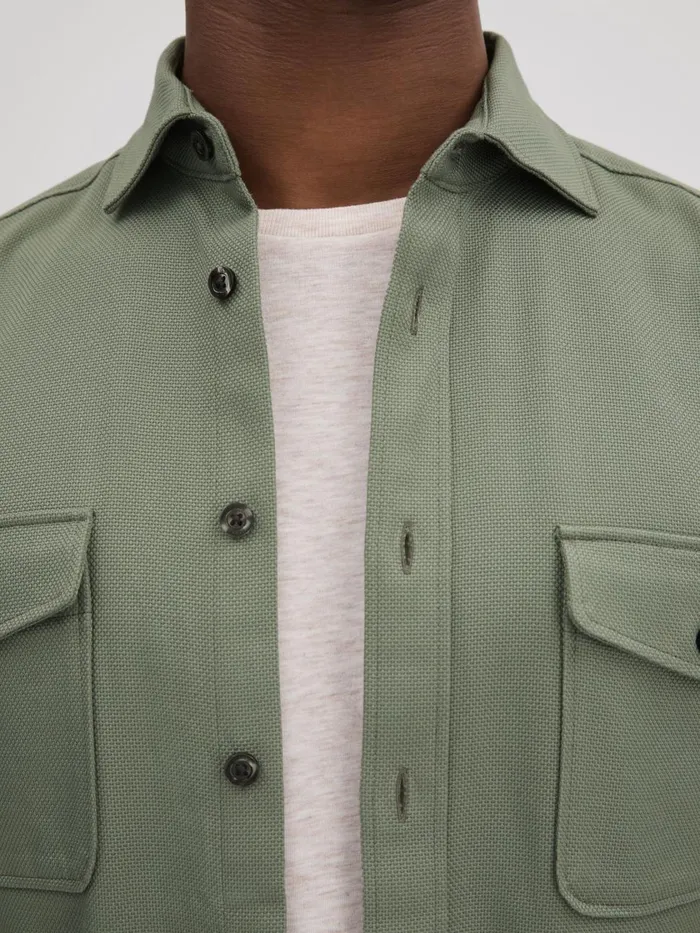 Men Reiss Shirts Arlo Cotton Canvas Overshirt Pistachio