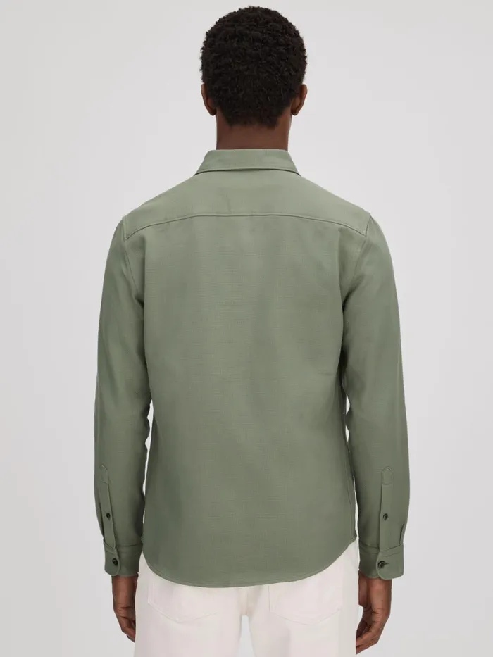 Men Reiss Shirts Arlo Cotton Canvas Overshirt Pistachio