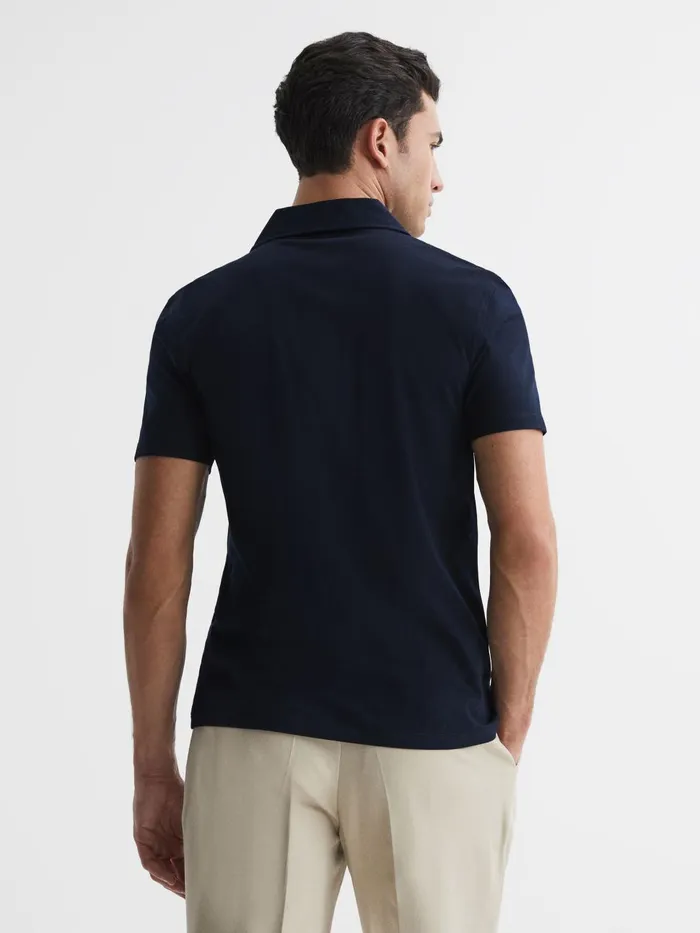 Men Reiss Shirts Caspa Mercerised Jersey Cuban Collar Shirt Navy