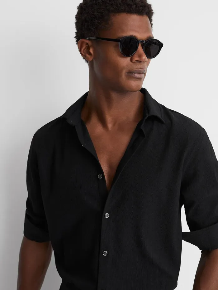 Men Reiss Shirts Corsica Textured ButtonThrough Shirt Black