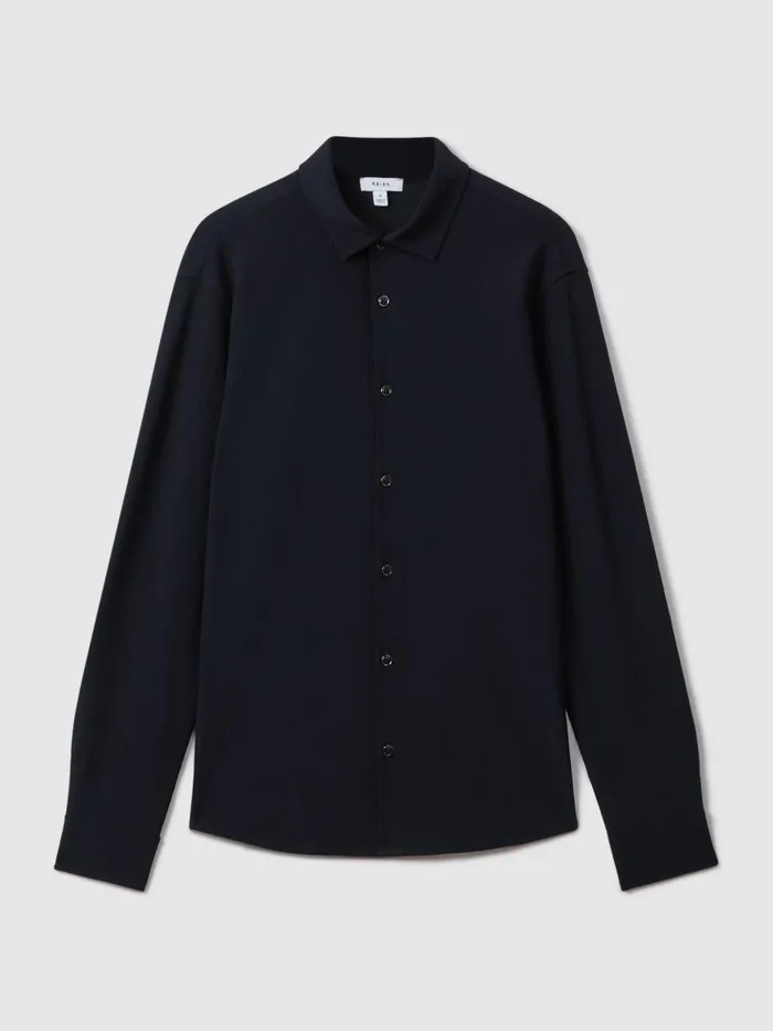 Men Reiss Shirts Corsica Textured ButtonThrough Shirt Navy