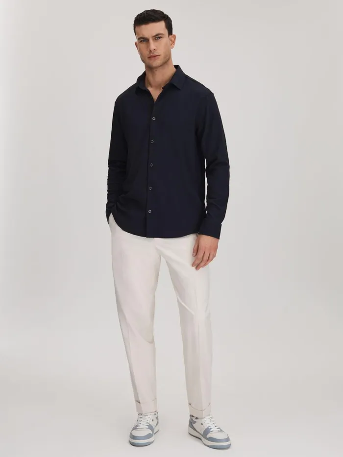 Men Reiss Shirts Corsica Textured ButtonThrough Shirt Navy