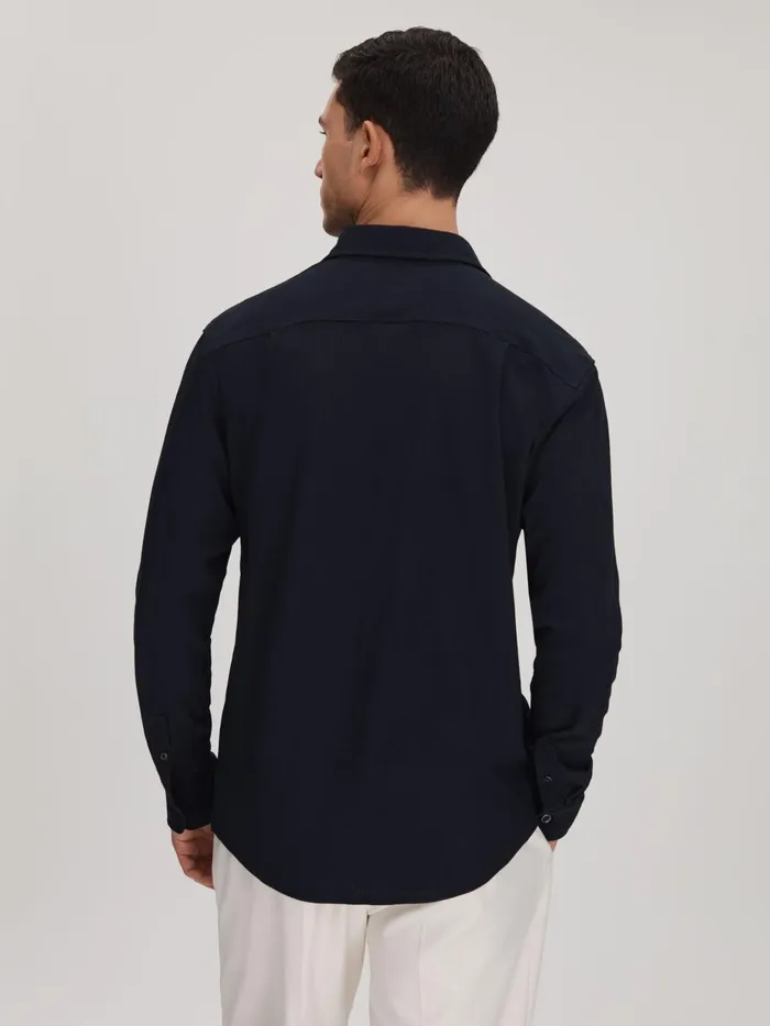 Men Reiss Shirts Corsica Textured ButtonThrough Shirt Navy