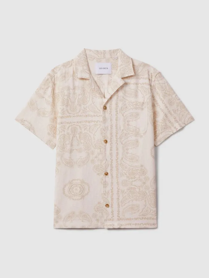Men Reiss Shirts Deux RamieCotton Cuban Collar Shirt Ivory