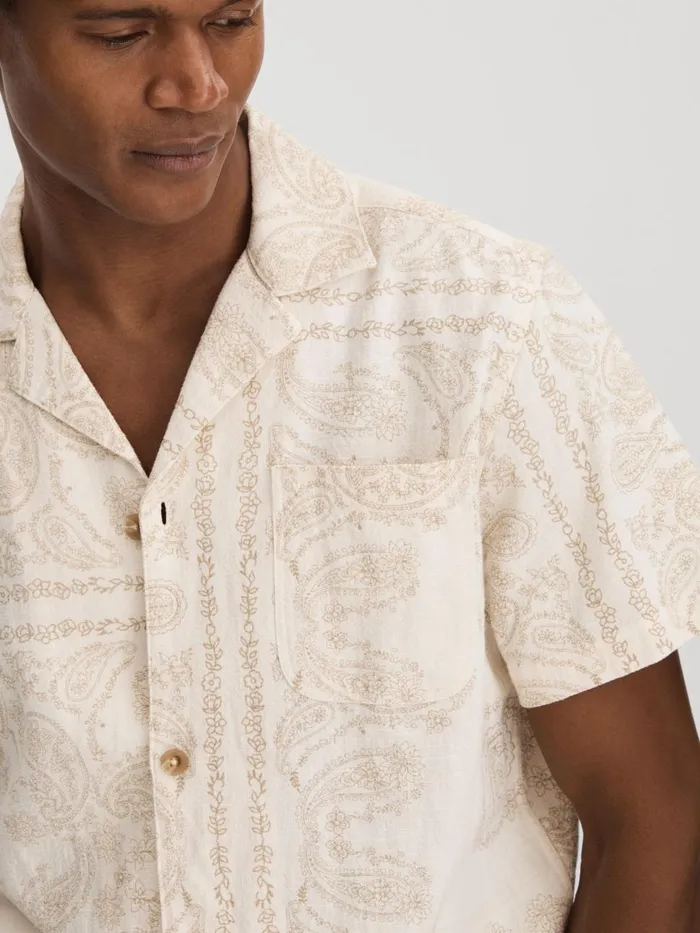 Men Reiss Shirts Deux RamieCotton Cuban Collar Shirt Ivory